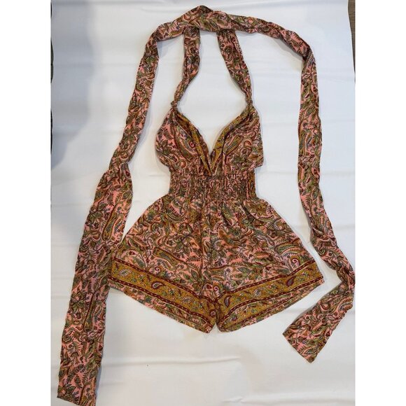 LUZ Life Activated Women’s Boho Paisley Halter Romper Pink Multicolor - Picture 1 of 6